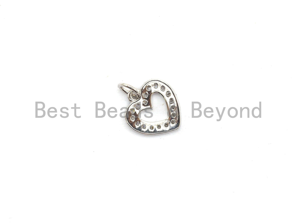 CZ Micro Pave Hollow out Heart Charms Pendant for Necklace/Bracelet, Cubic Zirconia heart Pendant, 9x10mm, sku#Y190