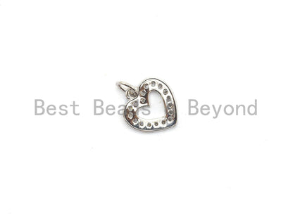 CZ Micro Pave Hollow out Heart Charms Pendant for Necklace/Bracelet, Cubic Zirconia heart Pendant, 9x10mm, sku#Y190
