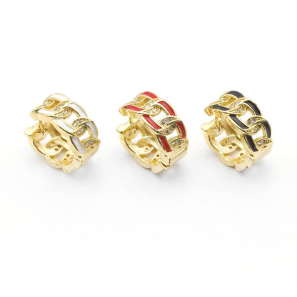 Enamel Gold Cuban Link Hoop Earrings, Sku#Y785
