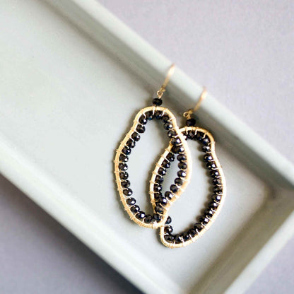Black Spinel Freestyle Earrings with 14k gold plated sterling silver and French hooks