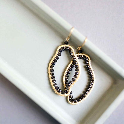 Black Spinel freestyle gold pendant and earrings set