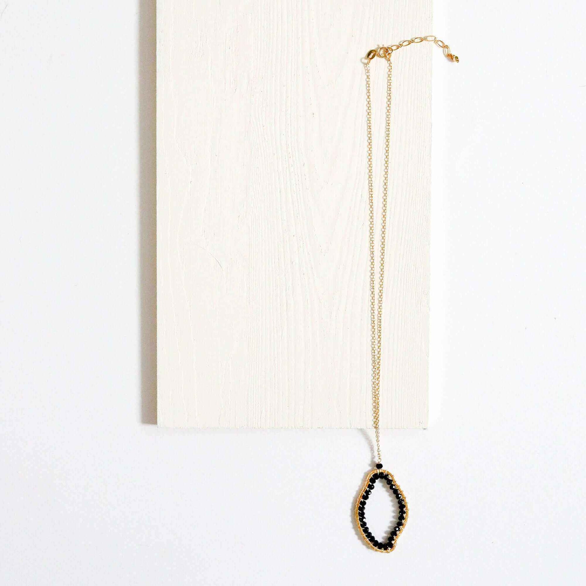 Black Spinel gold pendant and earrings jewelry set