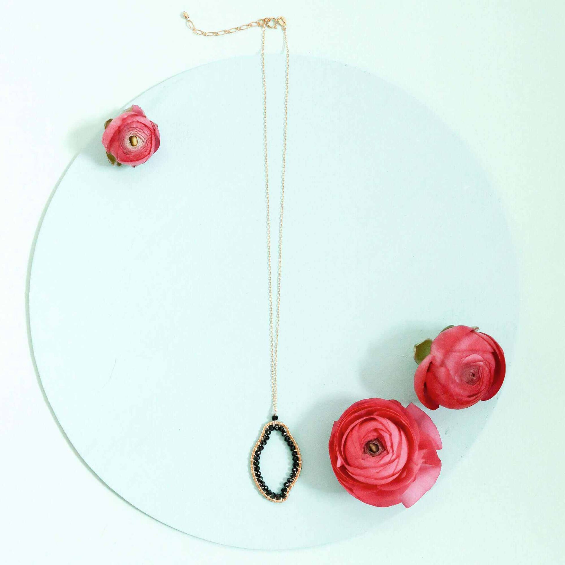 Black Spinel freestyle gold pendant and earrings set