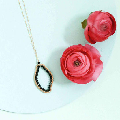 Black Spinel freestyle gold pendant and earrings set