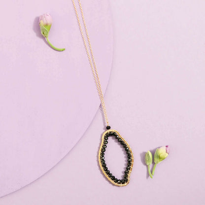 Black Spinel freestyle gold pendant and earrings set
