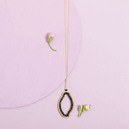 Black Spinel freestyle pendant necklace on delicate gold-plated chain
