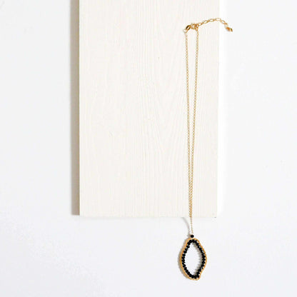 Black Spinel freestyle pendant necklace with delicate 14k gold plated sterling silver chain
