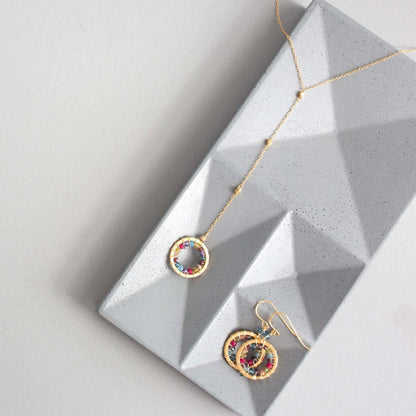 Black spinel, rainbow gemstone, and pearl Y pendant necklace with 14k gold plated chain from Halo collection