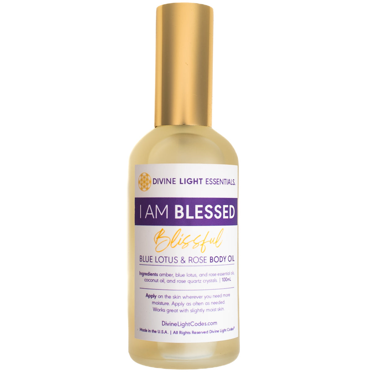 I Am Blessed Blissful Body Oil – Amber, Blue Lotus & Rose Essential Oils - 100 ml Divine Light Codes