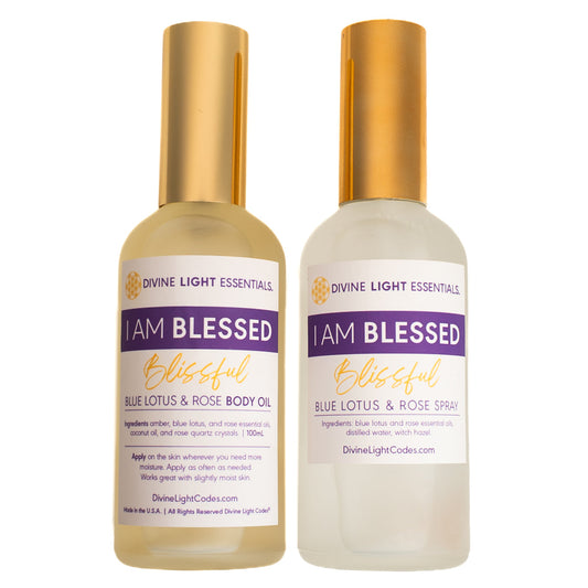 I Am Blessed Blissful Spray & Body Oil - Made with Blue Lotus & Rose Essential Oils Divine Light Codes