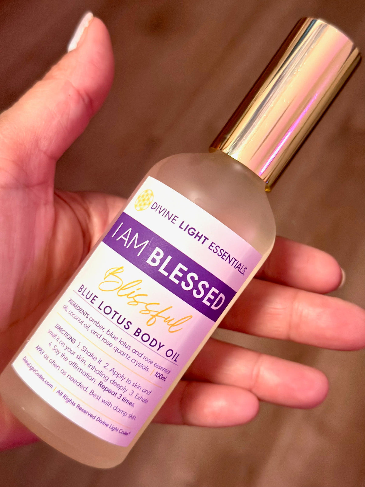 I Am Blessed Blissful Body Oil – Amber, Blue Lotus & Rose Essential Oils - 100 ml Divine Light Codes