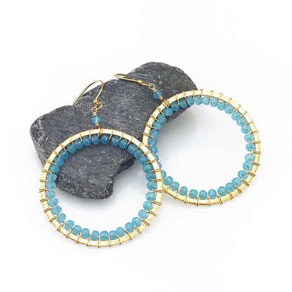 Blue Chalcedony Halo Earrings 14k gold plated silver lightweight French hook design