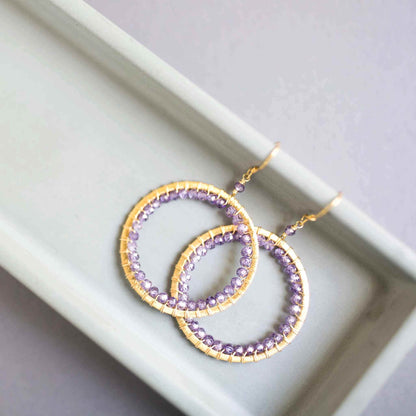 Blue Chalcedony Halo Earrings with 14k gold plated silver and French hooks, lightweight and sparkling design