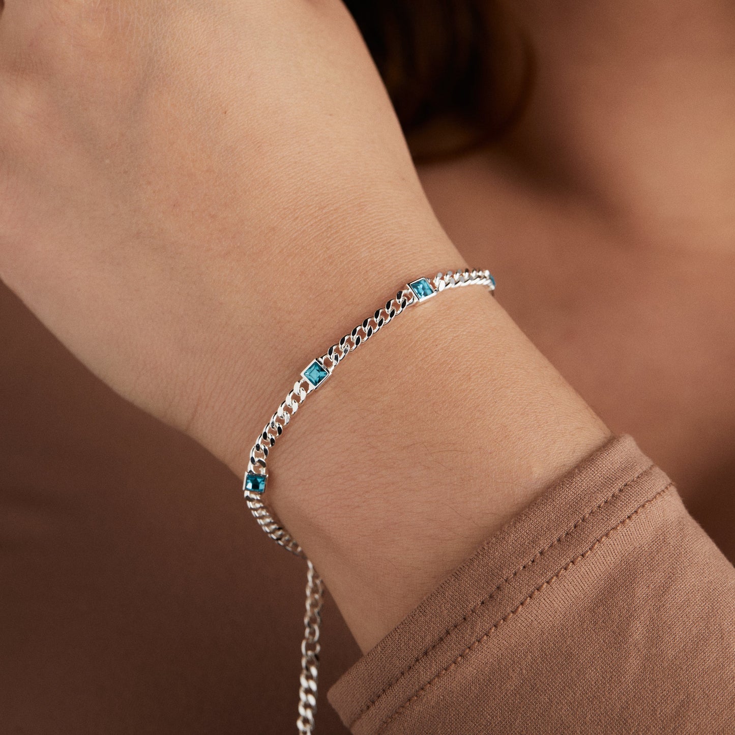 December Birthstone Blue Zircon Curb Chain Bracelet ALEX AND ANI