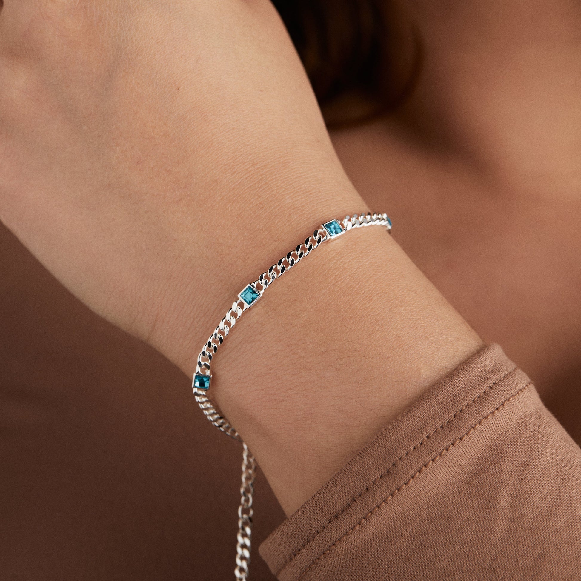 December Birthstone Blue Zircon Curb Chain Bracelet ALEX AND ANI