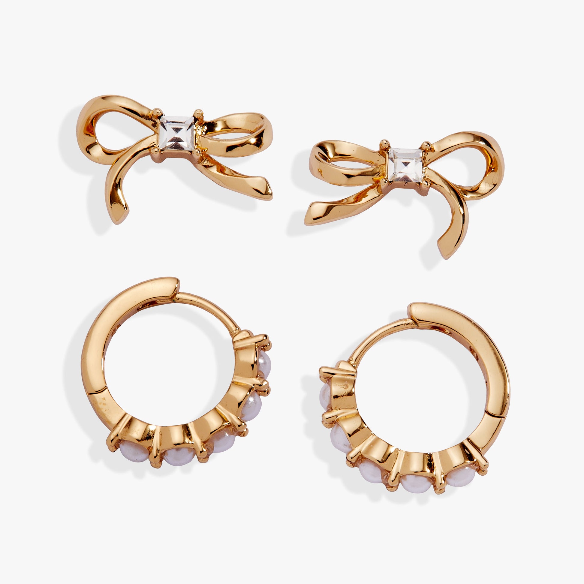 Bow Studs and Pearl Hoop Coquette Earring Set of 2 ALEX AND ANI