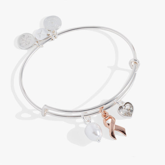 Breast Cancer Awareness Pink Ribbon Trio Charm Bangle ALEX AND ANI