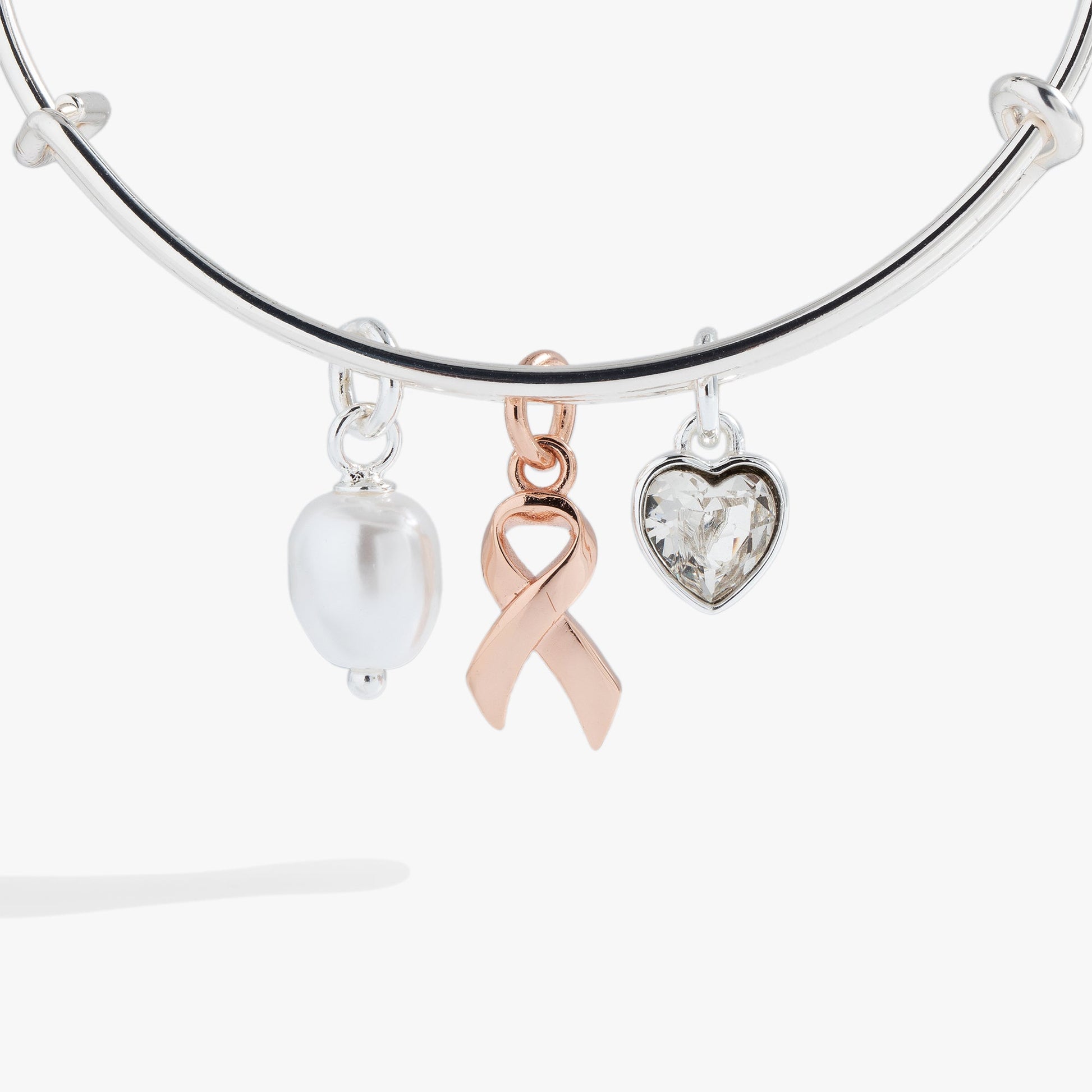 Breast Cancer Awareness Pink Ribbon Trio Charm Bangle ALEX AND ANI