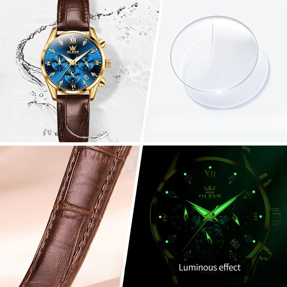 Women's Leather Strap Quartz Waterproof Luminous Watch