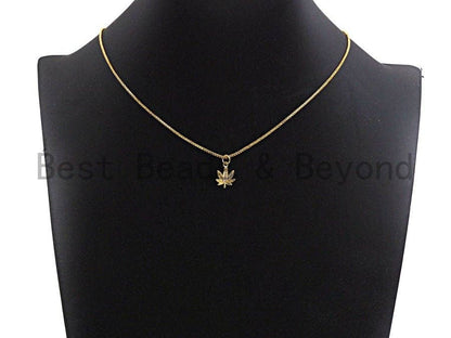 CZ Micro Pave Maple Leaf Shape Pendant,Cubic Zirconia Charm/Pendant, Gold/Silver/Rose Gold Tone,10x13mm,sku#Y231
