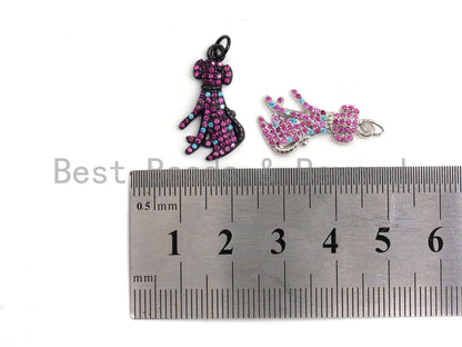 Fuchsia CZ Micro Pave Dog Pendant for Necklace/Bracelet, Cubic Zirconia Pendant,13x23mm, sku#Y192