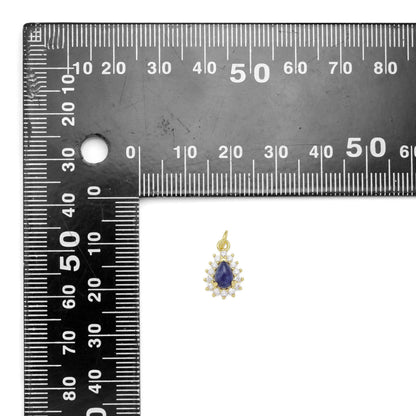 Natural SodaliteTeardrop Gemstone CZ Pave Charm, Sku#Y940