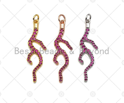 Fuchsia CZ Micro Pave Coral Branch Pendant/Charm, Antler Tree Branch Cubic Zirconia Pendant, Silver/Gold/Rose Gold Tone, 10x34mm, Sku#Y286