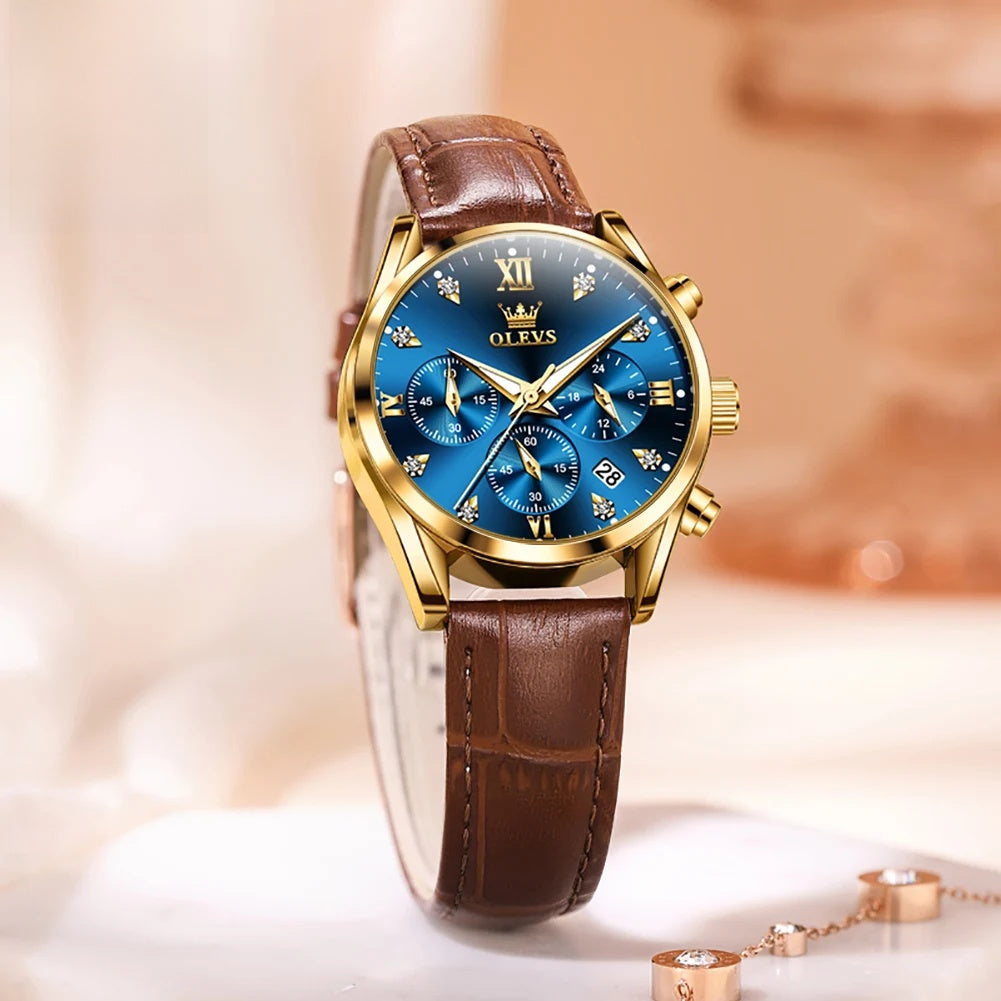 Women's Leather Strap Quartz Waterproof Luminous Watch
