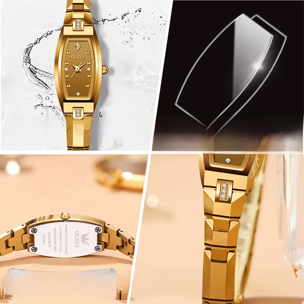 Women's Gold Stainless Steel Diamond Dial Dress Watch