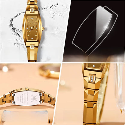 Women's Gold Stainless Steel Diamond Dial Dress Watch