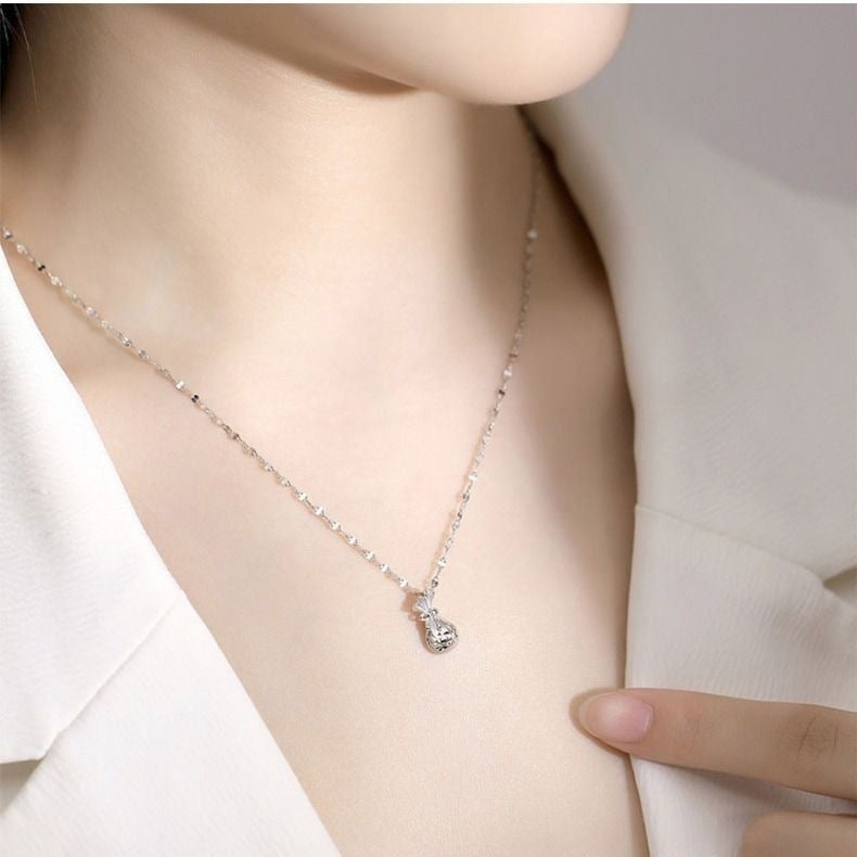 1pcs 999 Sterling Silver Hollow Cutout Lucky Money Bag Necklace, Elegant Delicate Style, Ideal For Birthday Gifts