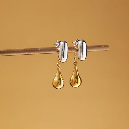 18K gold and S925 silver two-tone teardrop front and back stud earrings