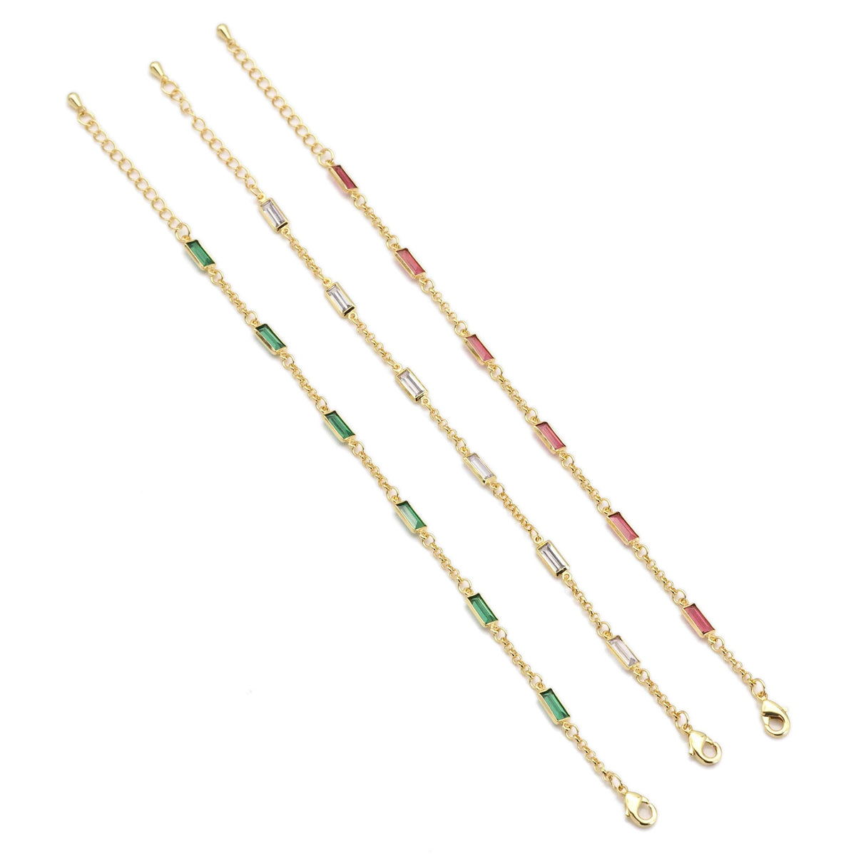 Rectangle CZ Satellite Link Adjustable Bracelet, Sku#Y851