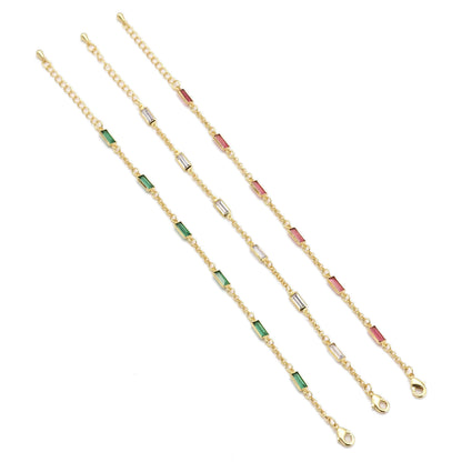 Rectangle CZ Satellite Link Adjustable Bracelet, Sku#Y851