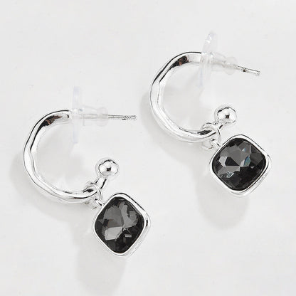 Hollow Geometric Black Crystal Jewelry Set For Women, Adjustable Bracelet Ring Earrings 3Pcs Matching Set, Minimal Cool Fashion Jewelry
