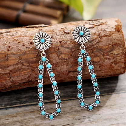 Flower Artificial Turquoise Teardrop Earrings Bumpkin Ranchwear