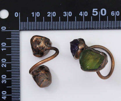 Green Fluorite and Amethyst Adjustable Ring, Sku#YT44