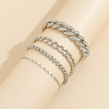 Hip-hop retro diamond-studded Cuban chain bracelet set