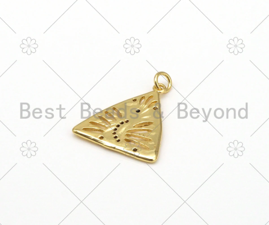CZ Micro Pave Evil Eye Cresent Moon On Hollow Out Triangle Pendant, 18K Gold Filled CZ Charm, Necklace Bracelet Pendant,21x23mm,Sku#Y496