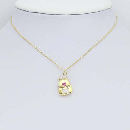 Fuchsia CZ Cute Heart Lock Backpack Charm Pendant, Sku#Y959