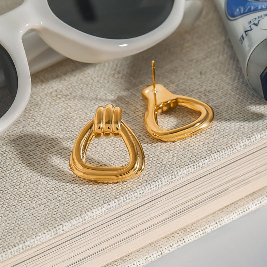 18K Gold Geometric Triangle With Hollow Design Light Luxury Fashion Earrings