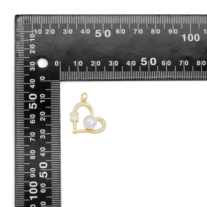 Gold CZ Heart With White Pearl Charm, Sku#Y928