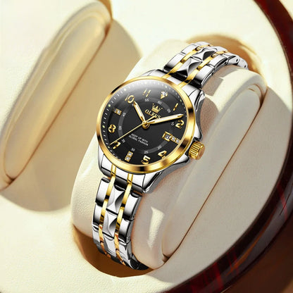Women's Stainless Steel Two Tone Quartz Watch With Date