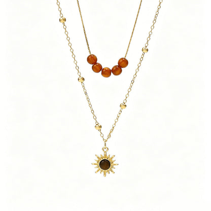 Cross-border Vintage Sunflower Tiger's Eye Necklace For Women, Niche Design Premium Texture Stackable Clavicle Chain Matching Jewelry