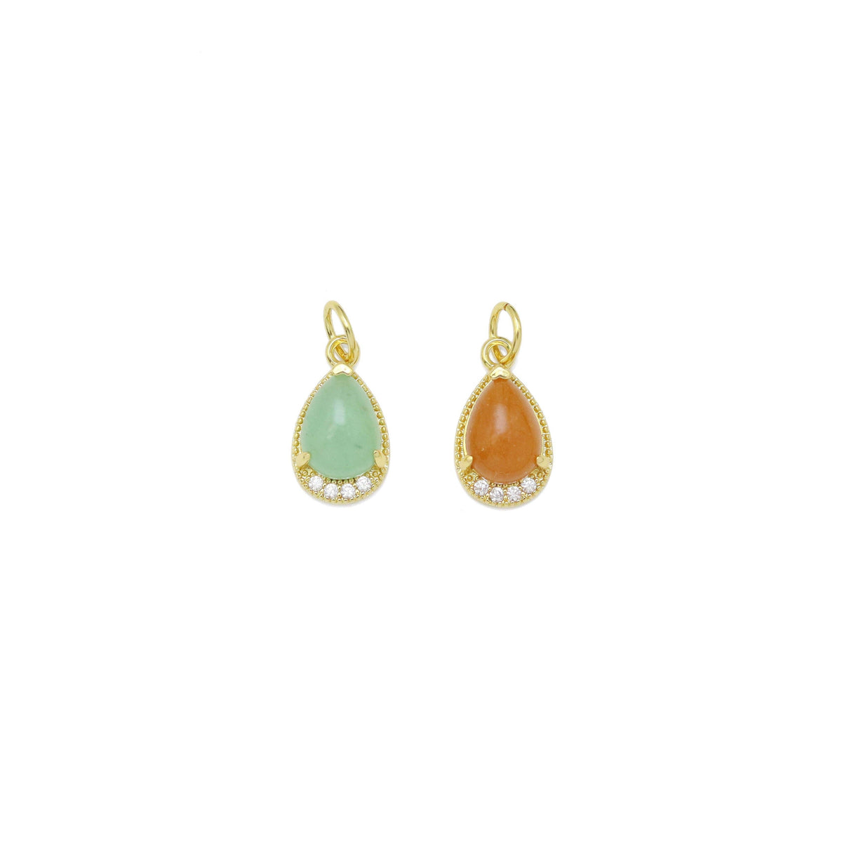 Natural Aventurine Yellow Jade Gemstone Teardrop Gold Charm, Sku#Y939