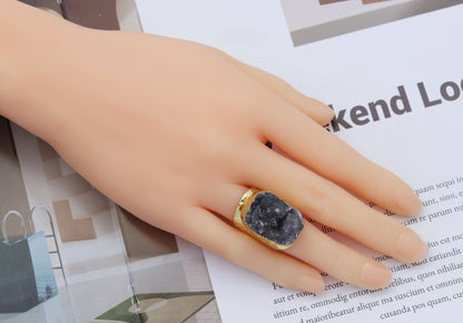 Gold Druzy Quartz Adjustable Ring, Sku#YT34