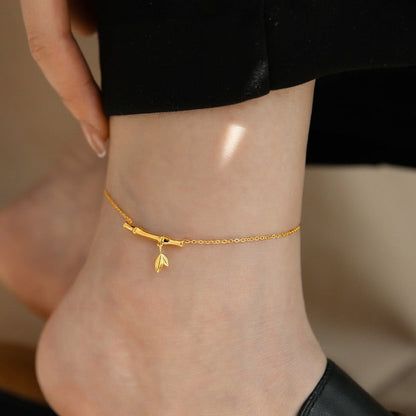 18k gold rising step by step titanium steel bamboo anklet