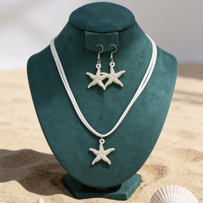 New Cross-border Bohemian Beach Jewelry Set For Women, Ocean Style Starfish Pendant Matching Earrings & Versatile Unique Necklace