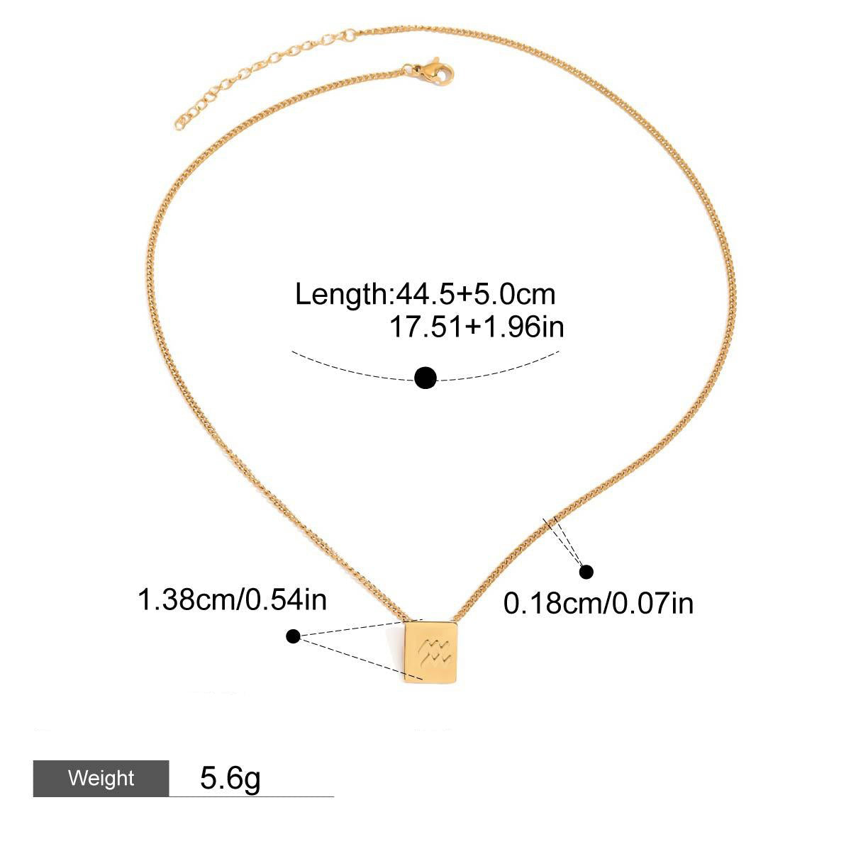 18K gold square necklace with twelve zodiac elements design, classic and fashionable