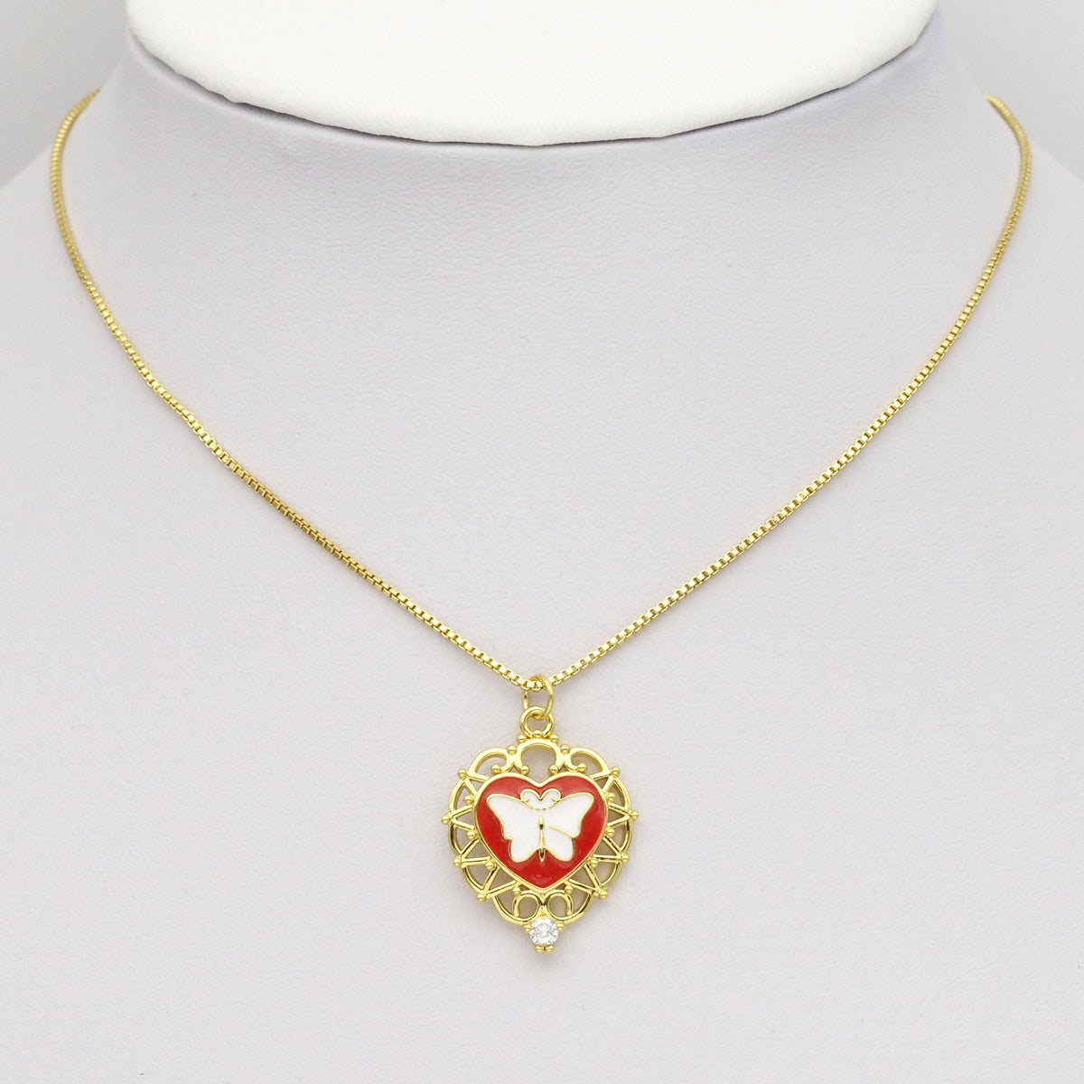Gold Colorful Enamel Butterfly On Heart Charm, Sku#Y806